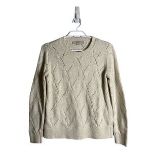 Loft Women's Ivory Crewneck Pattern Knit Sweater